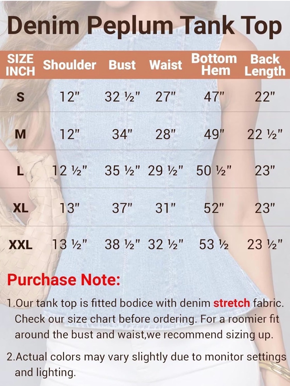 NWT Light Blue Denim Peplum Tank Top - Size Small - Picture 6 of 6